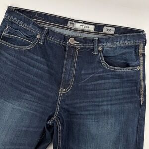 BKE Denim Tyler Bootcut Jeans Men's Size 36L Dark Wash Distressed